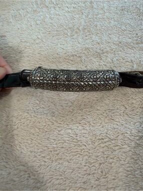 Brighton Black Leather Belt with Ornate Silver-Tone Buckle 39” long